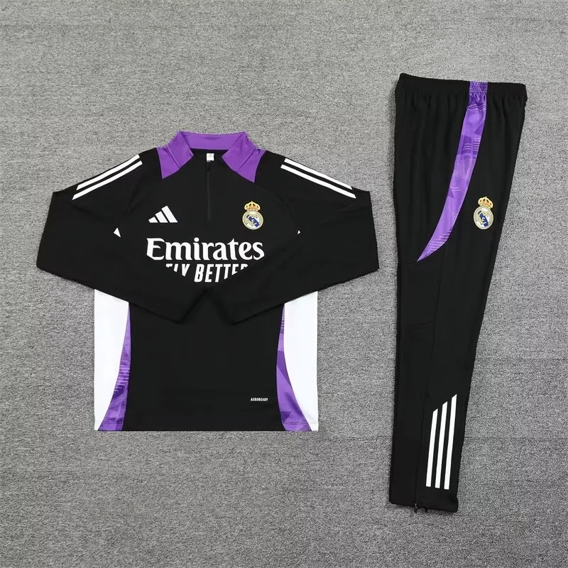 2024/2025 Real Madrid Half-Pull Training Wear Black Football Shirt Kids Size