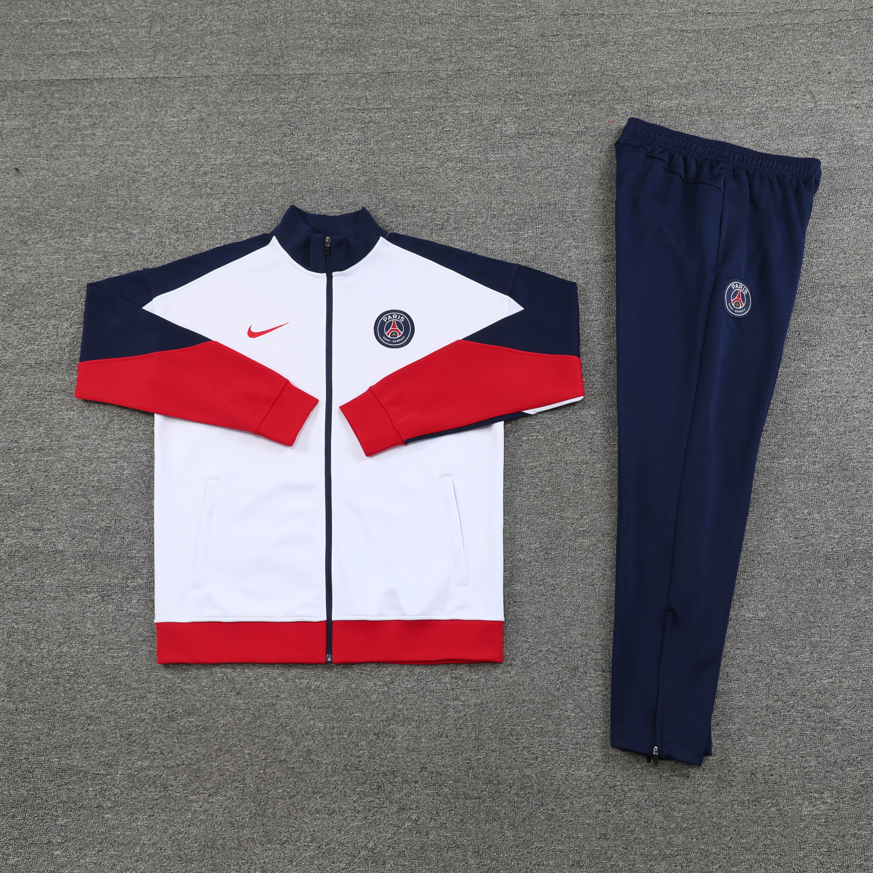 2024/2025 Paris Saint-Germain Long Zipped Jacket Training Suit White Football Shirt Set