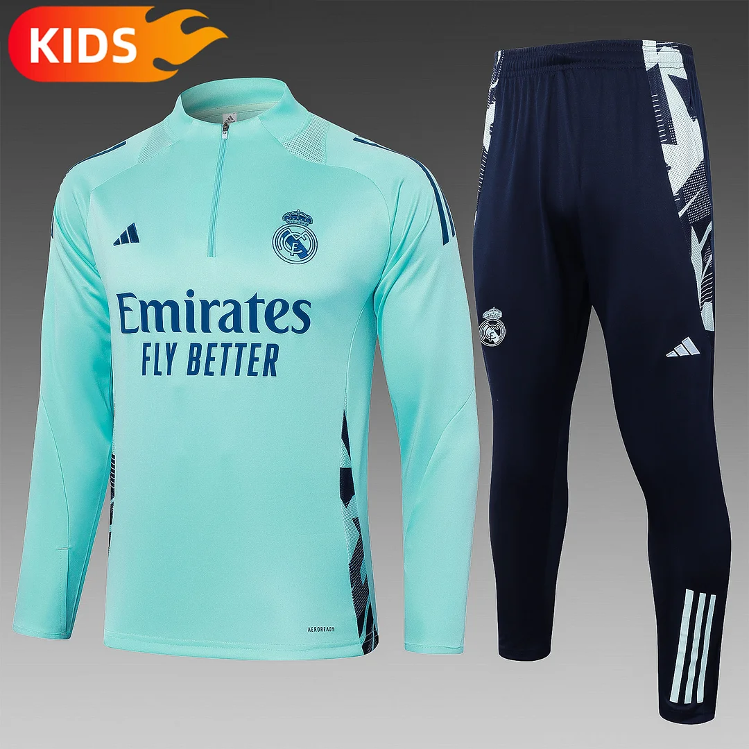 2024/2025 Real Madrid Half-Pull Training Wear Black Football Shirt Kids Size