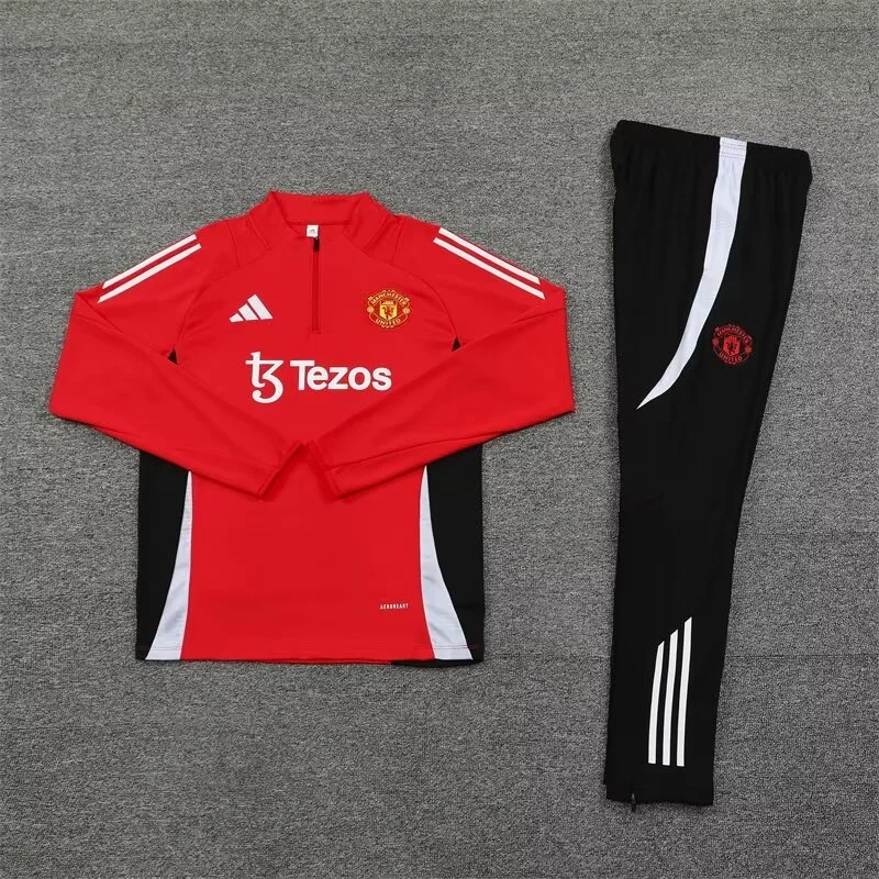 2024/2025 Manchester United Half-Pull Training Wear Red Football Shirt Kids Size