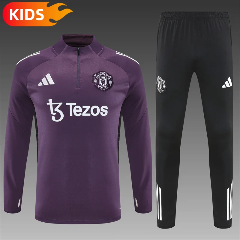 2025/2026 Manchester United Half-Pull Training Wear White Football Shirt Kids Size