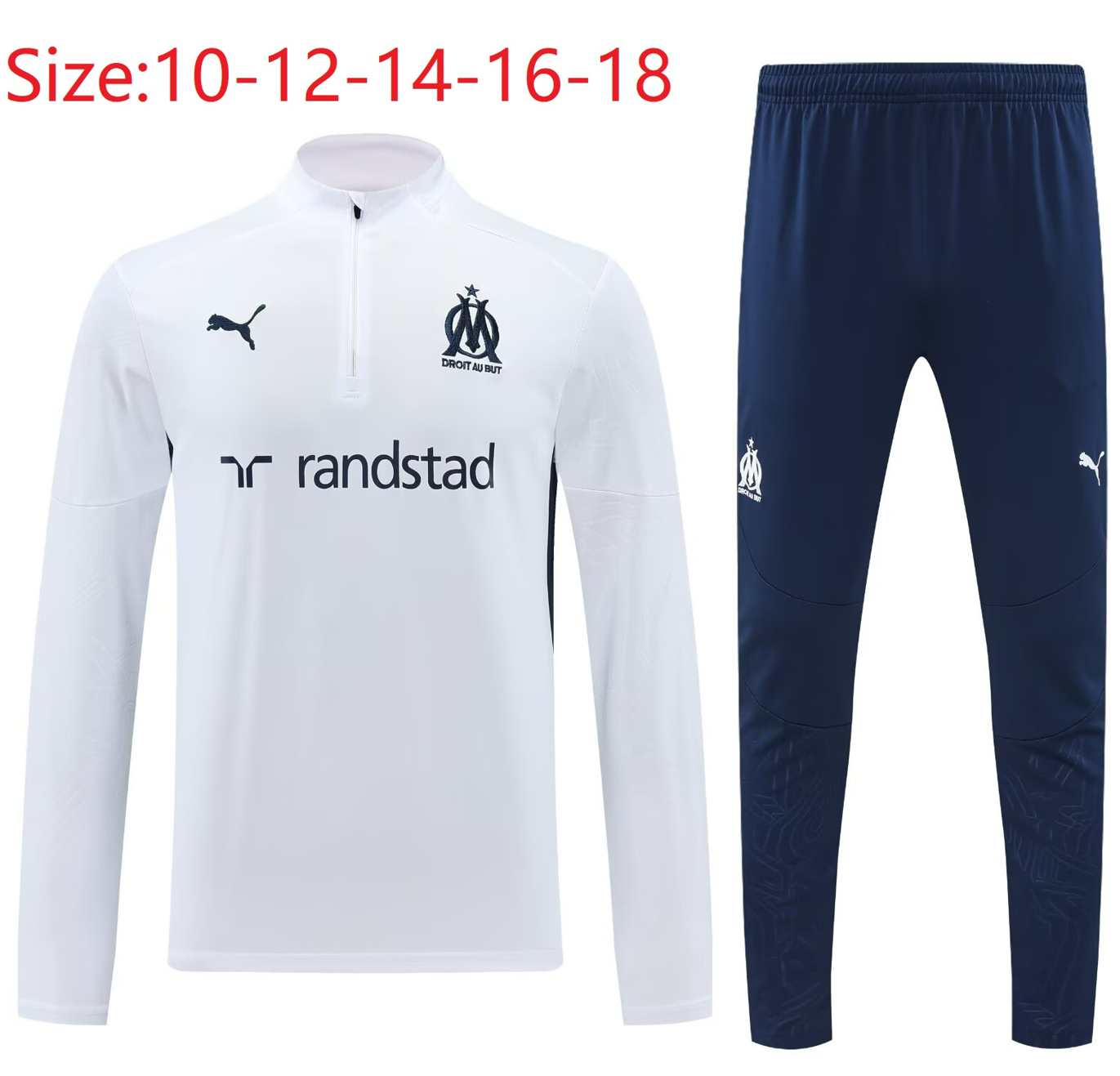 2024/2025 Kids Kit Marseille Training Suit Football Shirt White