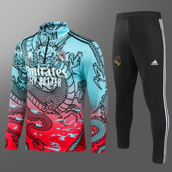 2023/2024 Real Madrid Half-Pull Training Suit Green Red Football Shirt Set