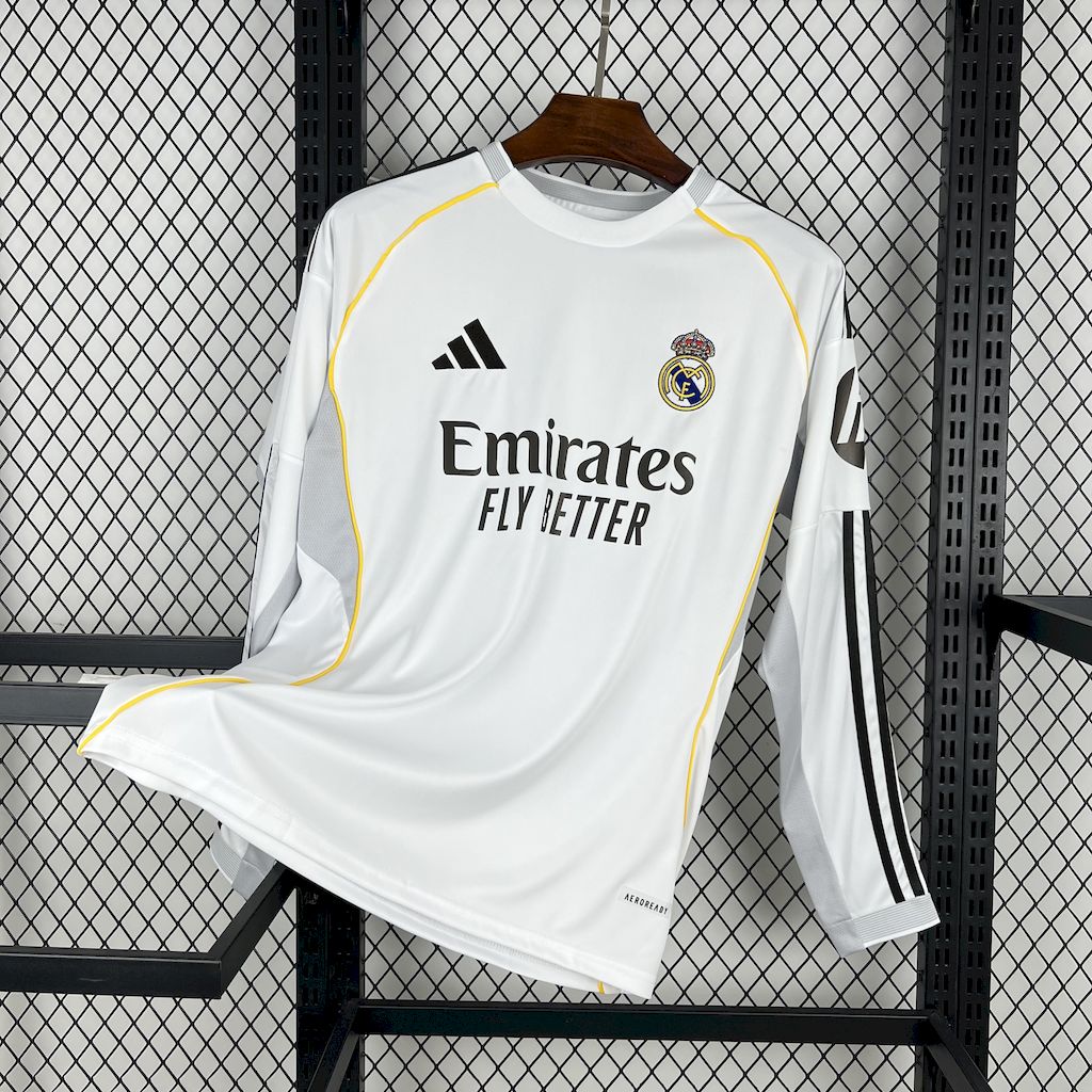 2025/2026 Long Sleeve Real Madrid Home Football Shirt 1:1 Thai Quality