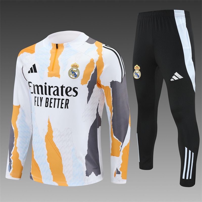 2024/2025 Real Madrid Half-Pull Training Wear Yellow And White Football Shirt