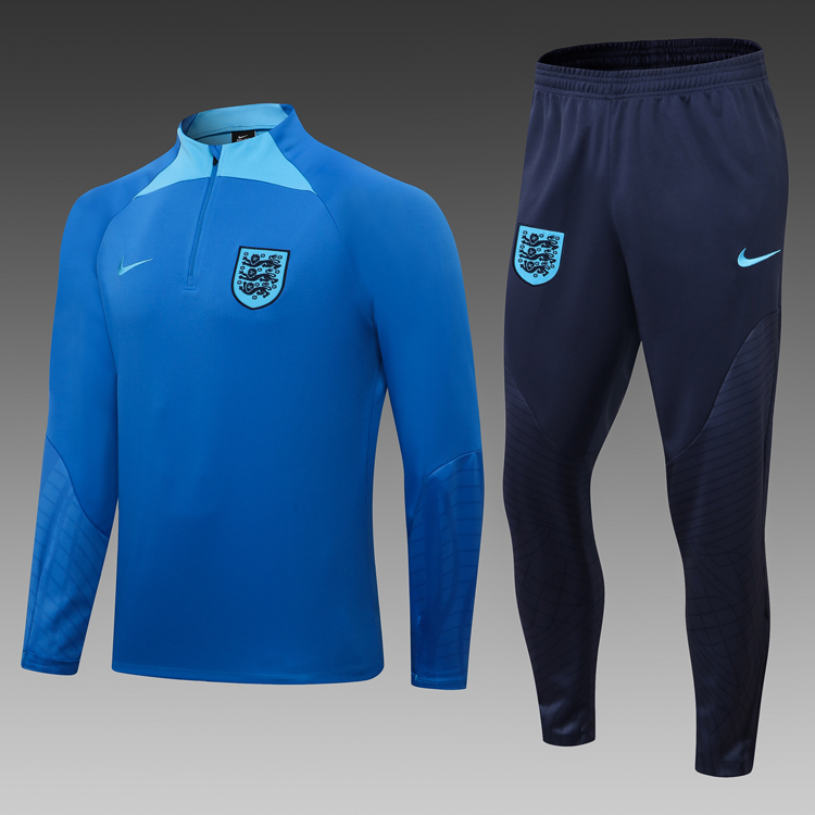 2023 England Half-Pull Training Suit Blue Football Shirt Set