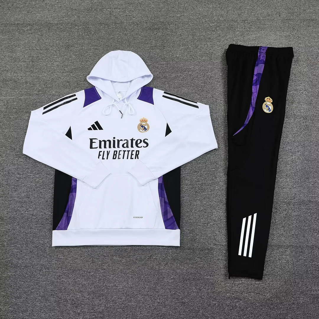 2024/2025 Real Madrid Hooded Long Sleeves Training Suit White Football Shirt