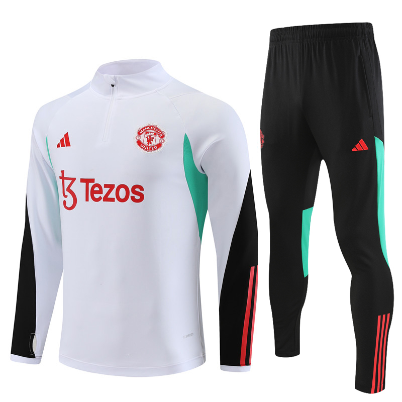 2023/2024 Manchester United Half-Pull Training Suit White Football Shirt Set