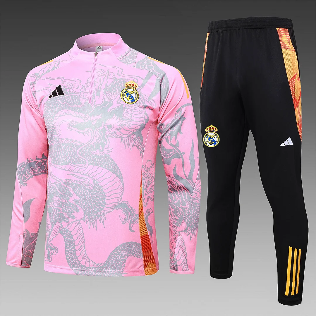 2024/2025 Real Madrid Half-Pull Training Wear Pink Football Shirt