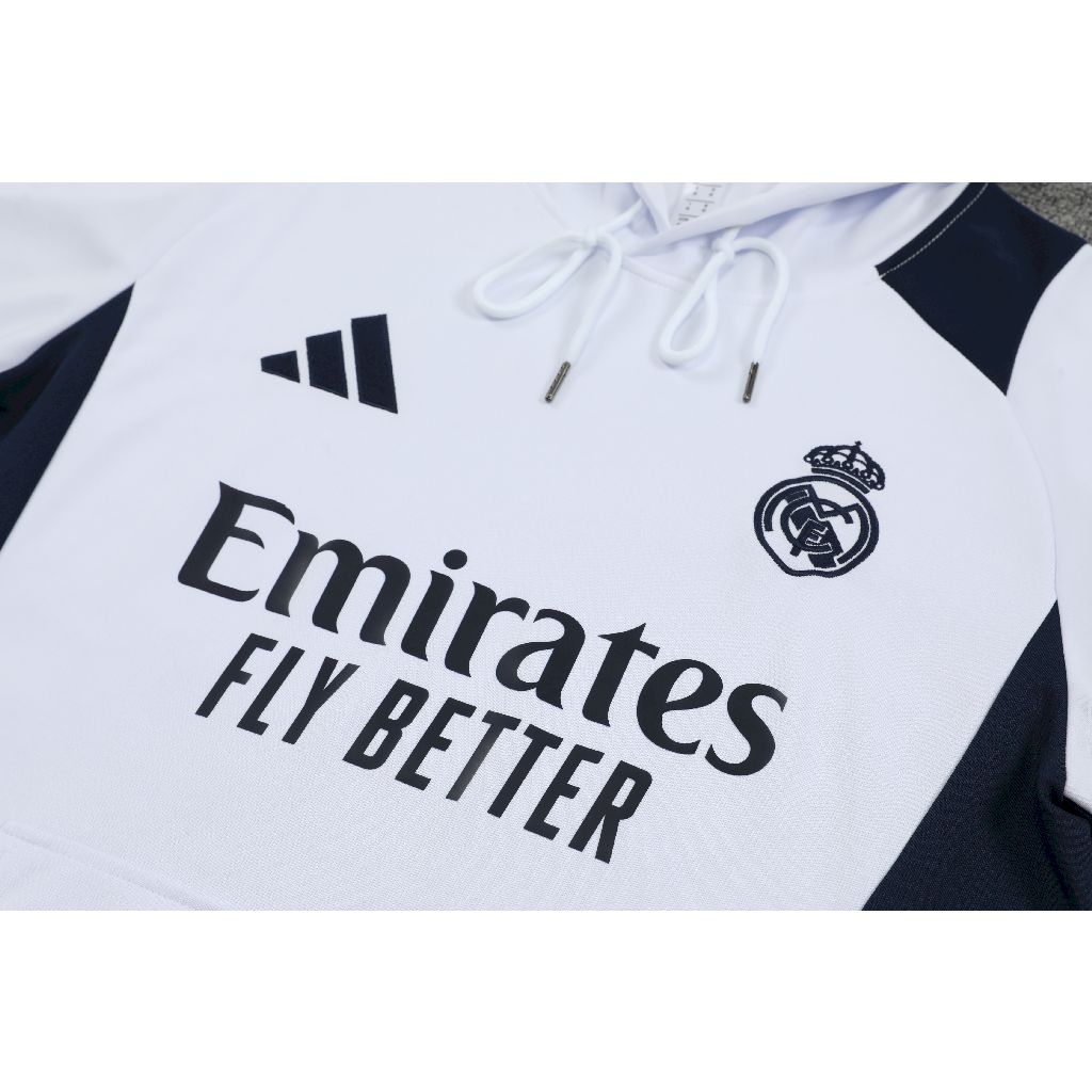 2024/2025 Real Madrid Hooded Long Sleeves Training Suit White Football Shirt