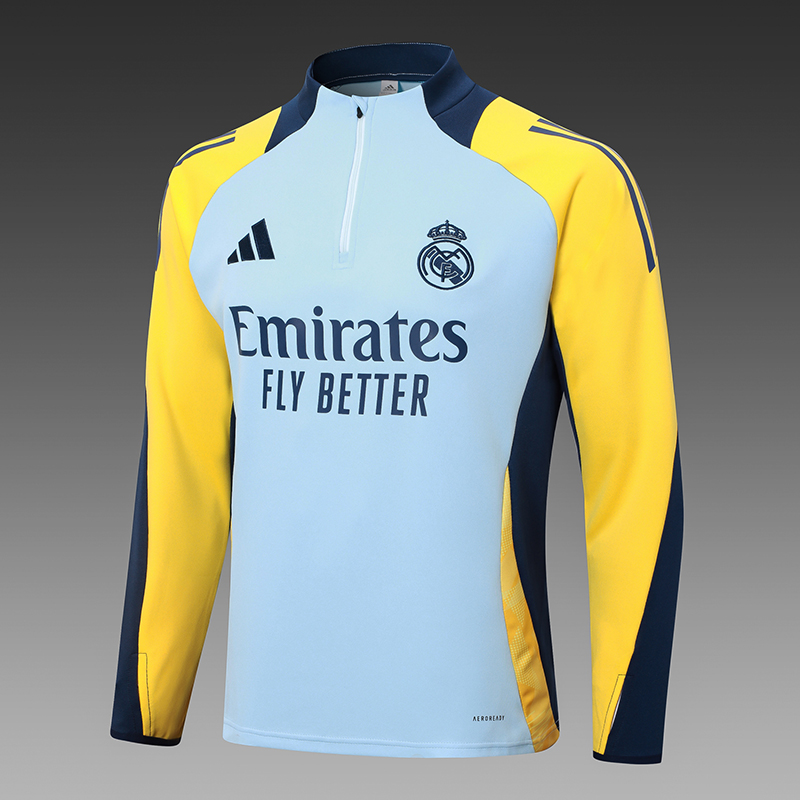 2024/2025 Real Madrid Half-Pull Training Wear Light Blue Football Shirt