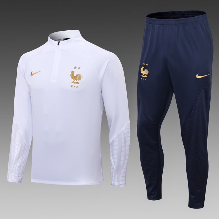 2023 France Half-Pull Training Suit White Football Shirt Set