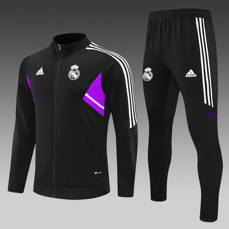 2022/2023 Real Madrid Long Zipped Jacket Black Football Shirt Set