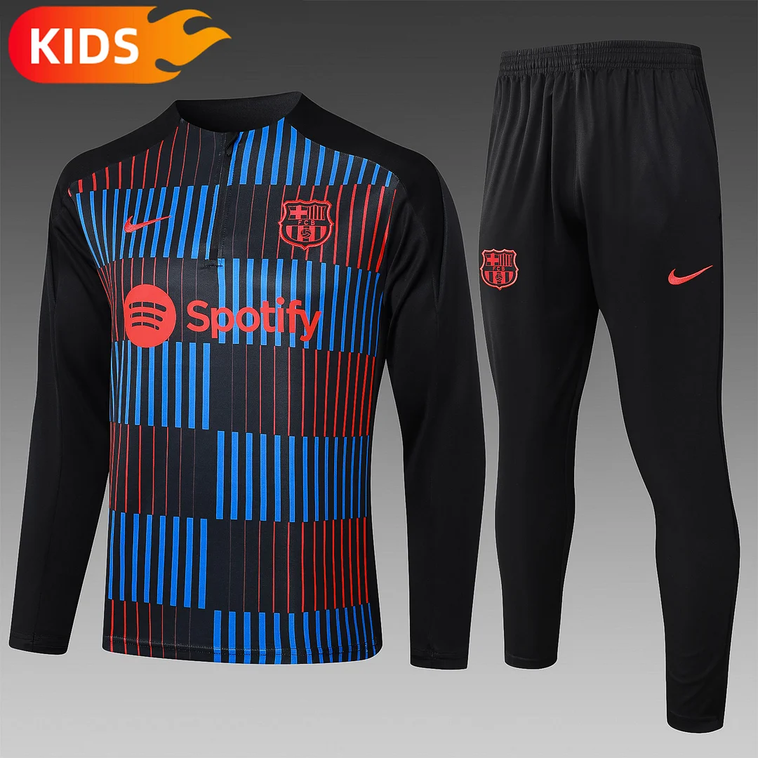 2024/2025 Barcelona Half-Pull Training Wear Black Football Shirt Kids Size