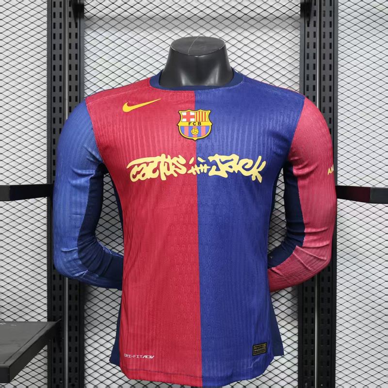 2024/2025 Long Sleeve Player VersionBarcelona x Travis Scott Collab Home  Football Shirt