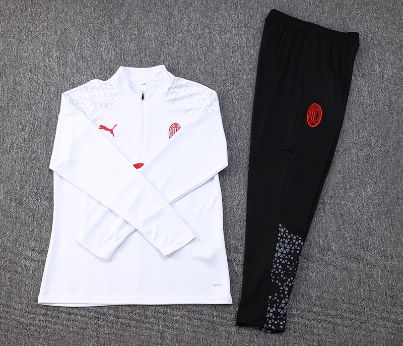 2023/2024 AC Milan Half-Pull Training Suit White Football Shirt Set
