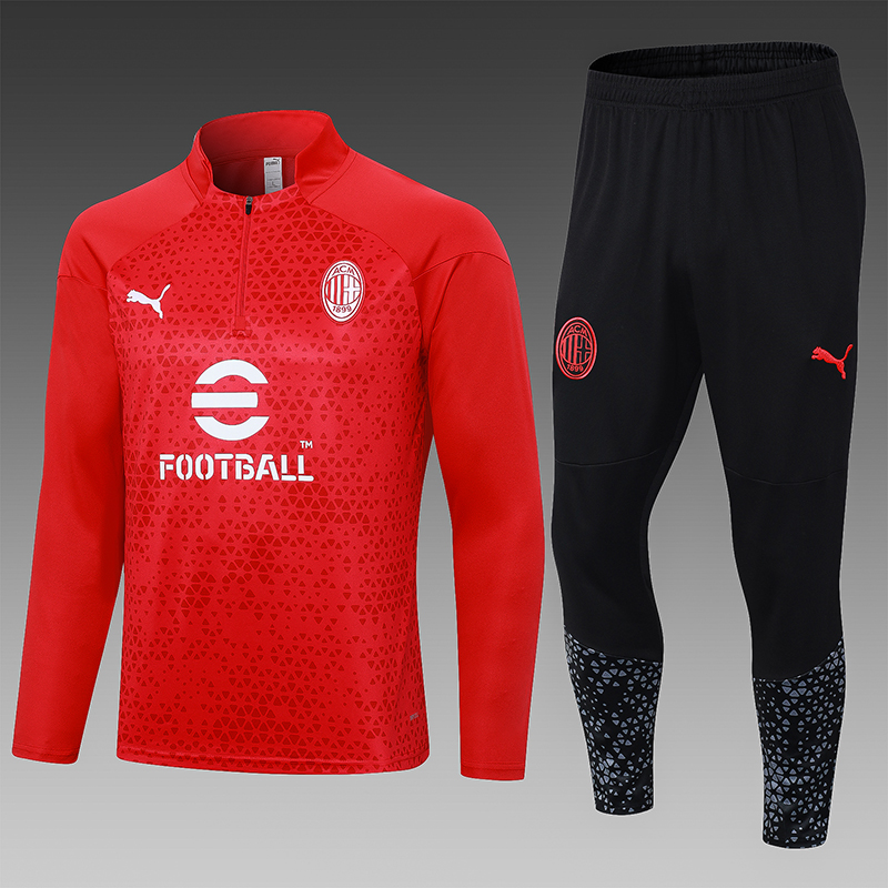 2023/2024 AC Milan Half-Pull Training Suit Red Football Shirt Set