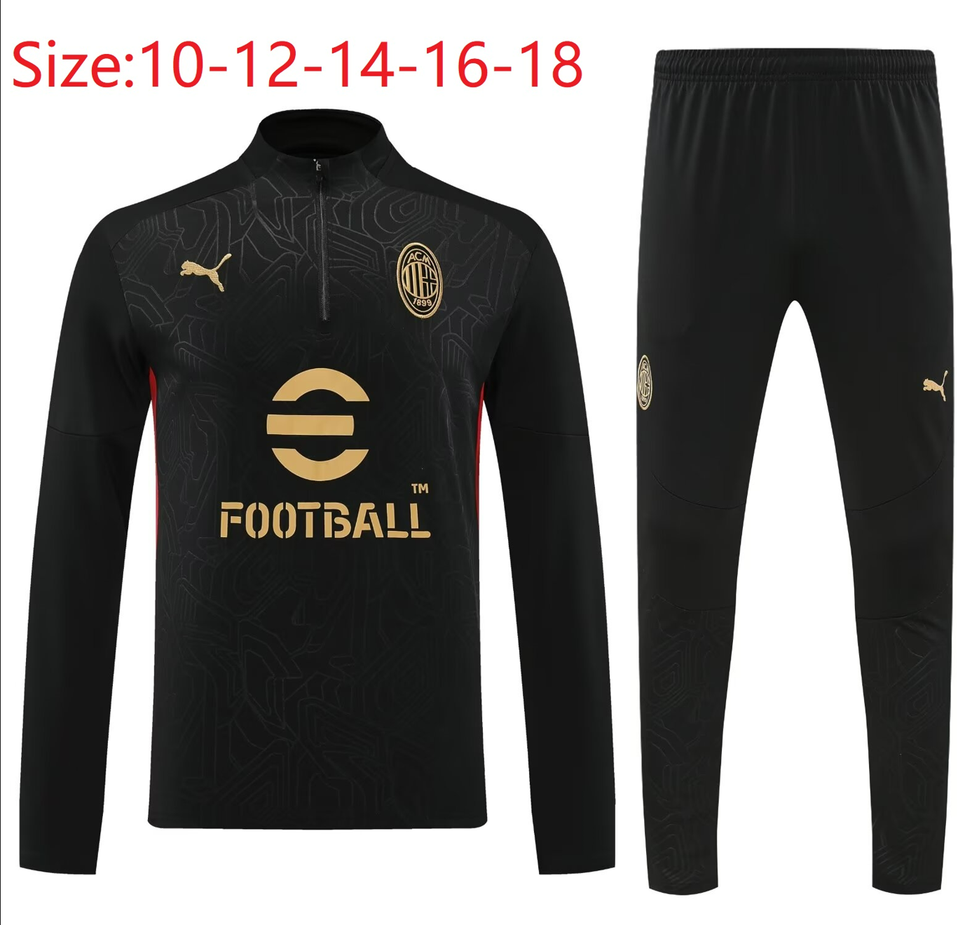 2024/2025 Kids Kit Ac Milan Training Suit Football Shirt Black