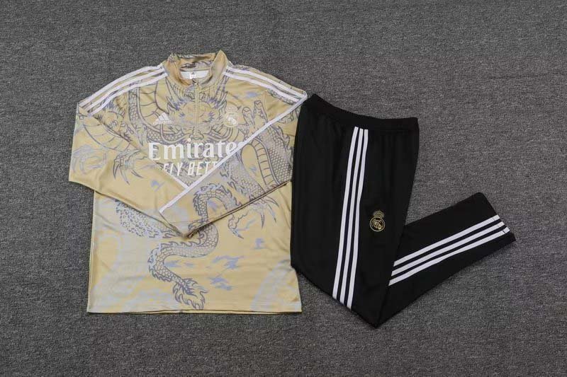 2023/2024 Real Madrid Half-Pull Training Suit Yellow Football Shirt Set