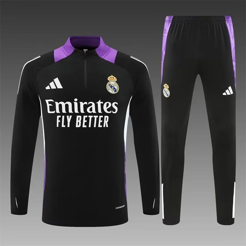 2024/2025 Real Madrid Half-Pull Training Wear Black Football Shirt Kids Size