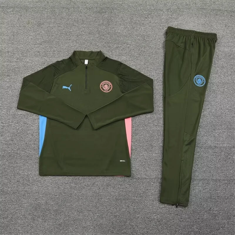 2024/2025 Manchester City Half-Pull Training Wear Army Green Football Shirt