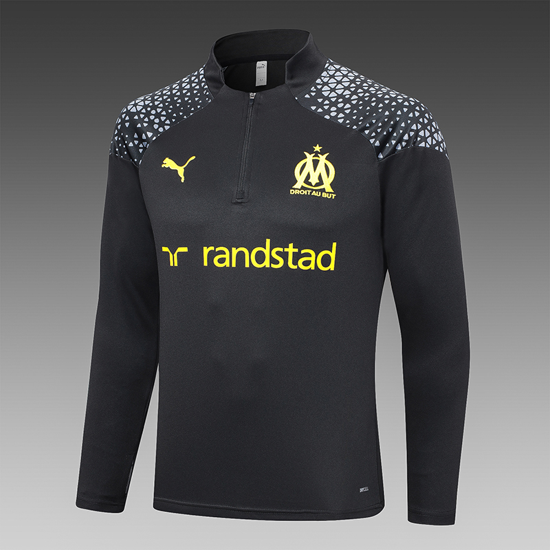 2023/2024 Olympique Marseille Half-Pull Training Suit Black Football Shirt Set