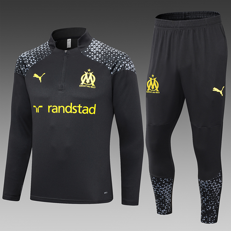 2023/2024 Olympique Marseille Half-Pull Training Suit Black Football Shirt Set