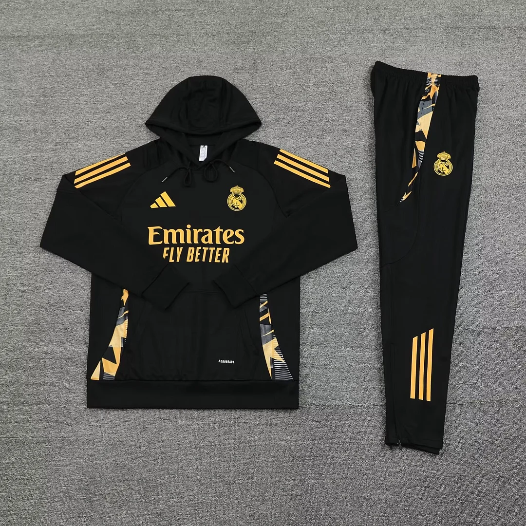 2024/2025 Real Madrid Hooded Long Sleeves Training Suit Black Football Shirt