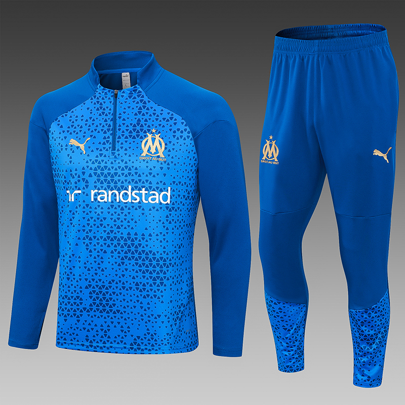 2023/2024 Olympique Marseille Half-Pull Training Suit Blue Football Shirt Set