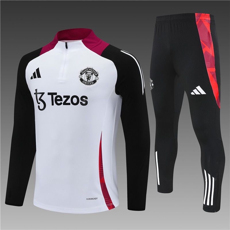 2024/2025 Manchester United Half-Pull Training Wear White Football Shirt