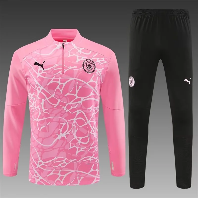 2024/2025 Manchester City Half-Pull Training Wear Pink Football Shirt Kids Size