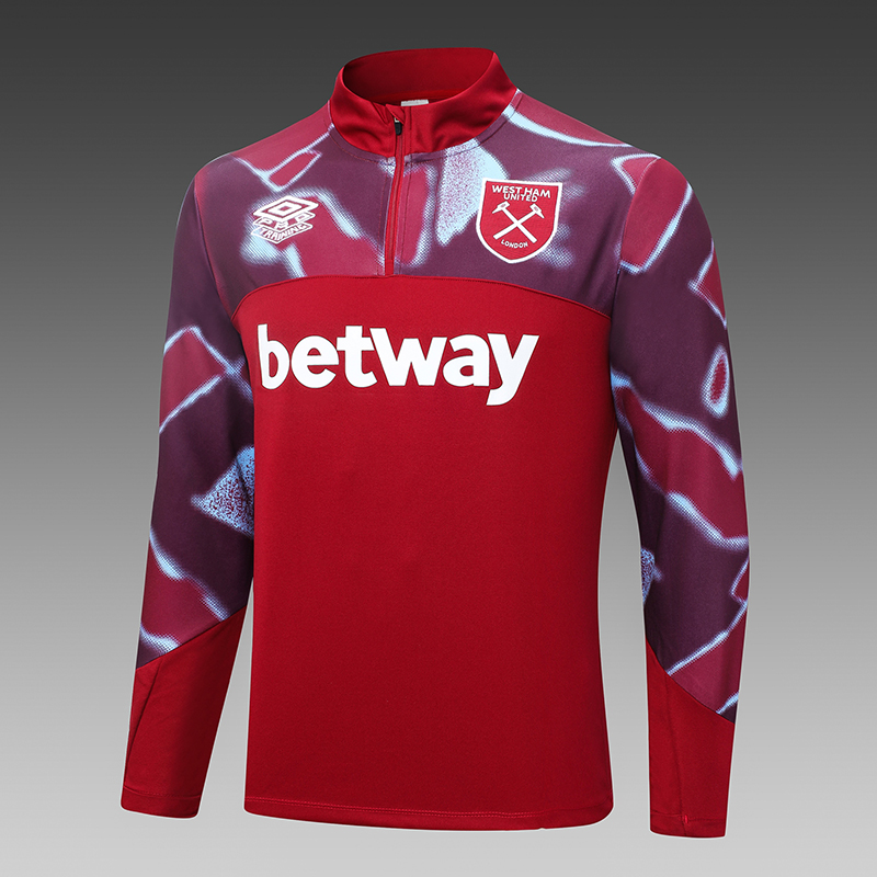 2022/2023 West Ham United Half-Pull Training Suit Maroon Red Football Shirt Set