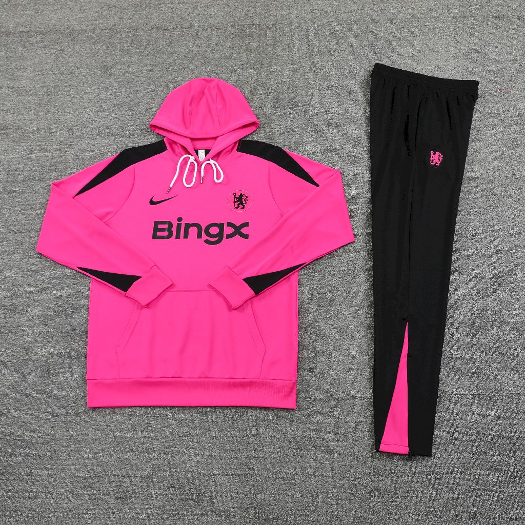 2024/2025 Chelsea Hooded Long Sleeves Training Suit Pink Football Shirt