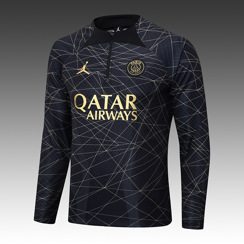 2023/2024 Paris Saint-Germain Half-Pull Training Suit Gold Black Football Shirt Set