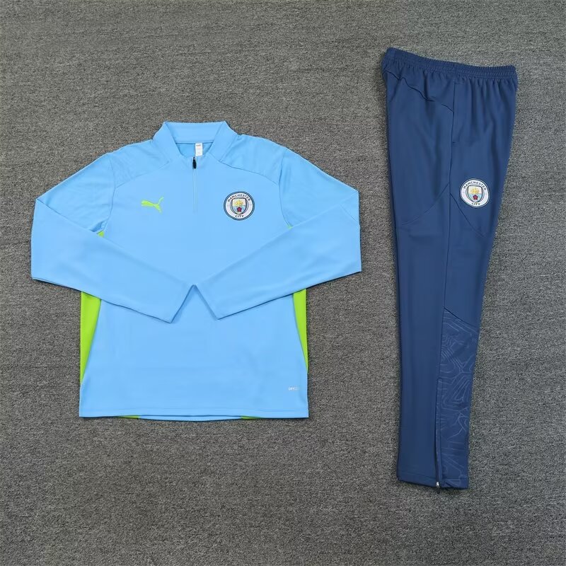 2024/2025 Manchester City Half-Pull Training Wear Light Blue Football Shirt Kids Size