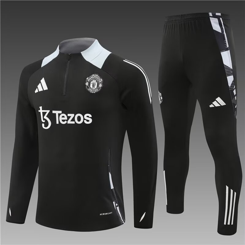 2024/2025 Manchester United Half-Pull Training Wear Black Football Shirt Kids Size