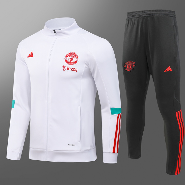 2023/2024 Manchester United Long Zipped Jacket White Football Shirt Set
