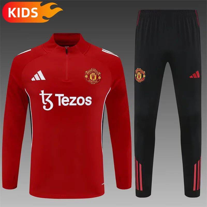 2025/2026 Manchester United Half-Pull Training Wear Football Shirt Kids Size