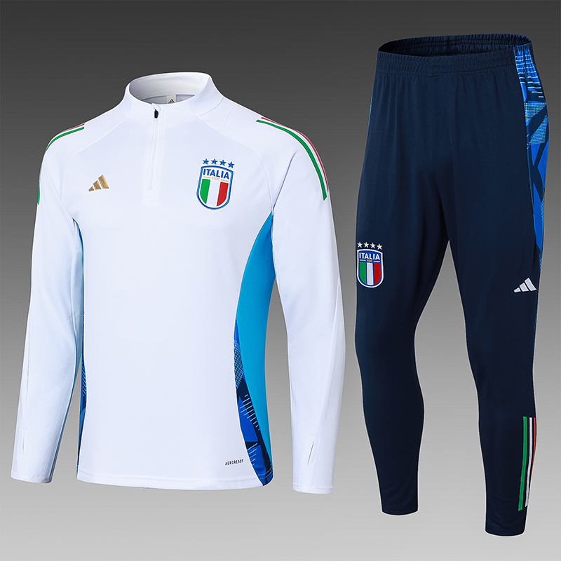 2024 Italy Half-Pull Training Suit White Football Shirt Set