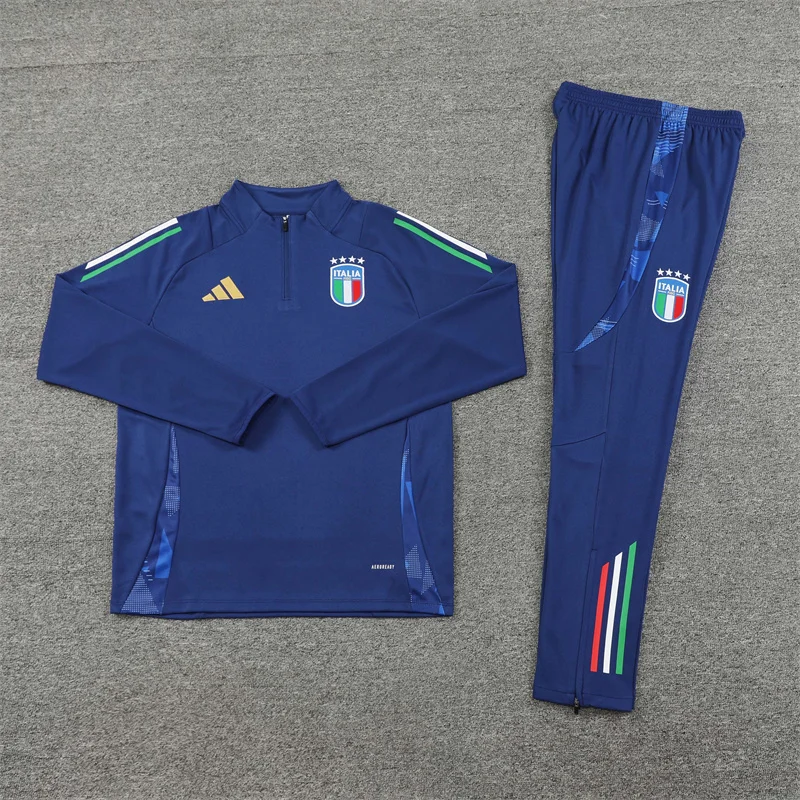 2024/2025 Italy Half-Pull Training Wear Royal Blue Football Shirt Kids Size