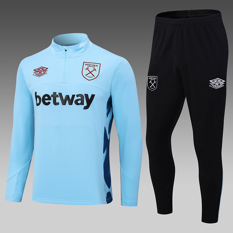 2023/2024 West Ham United Half-Pull Training Suit Light Blue Football Shirt Set