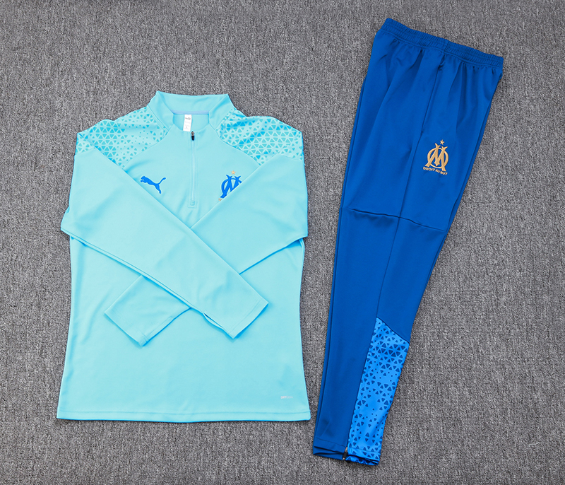 2023/2024 Olympique Marseille Half-Pull Training Suit Light Blue Football Shirt Set