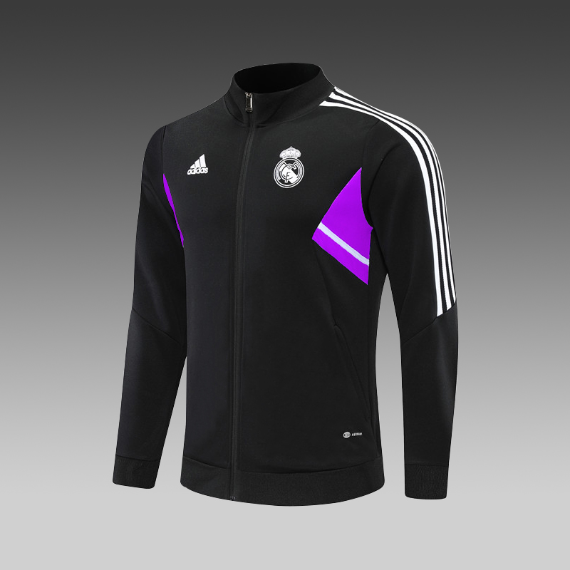 2022/2023 Real Madrid Long Zipped Jacket Black Football Shirt Set
