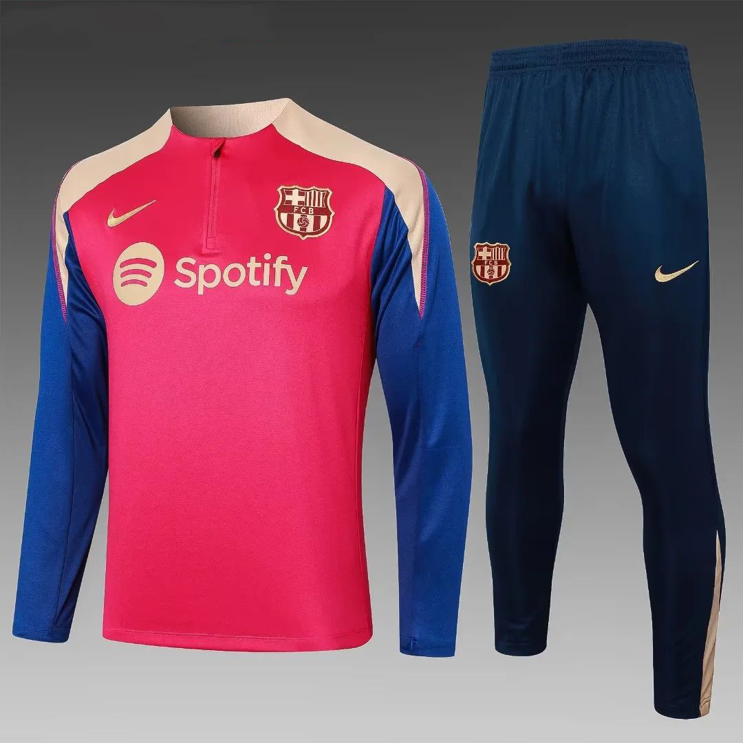 2024/2025 Barcelona Half-Pull Training Suit Pink Football Shirt Set