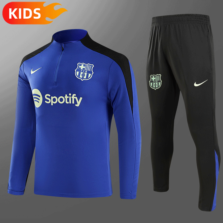 2024/2025 Barcelona Half-Pull Training Wear Blue Football Shirt Kids Size
