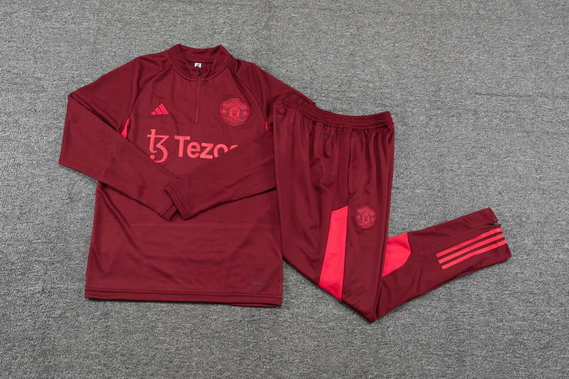 2023/2024 Manchester United Half-Pull Training Suit Maroon Red Football Shirt Set