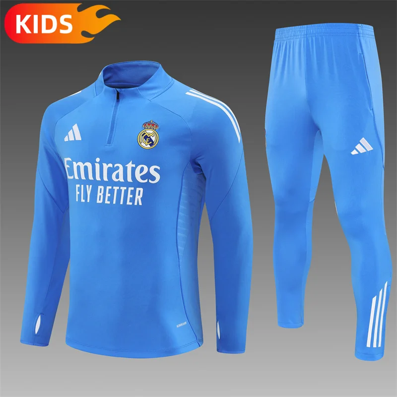 2025/2026 Real Madrid Half-Pull Training Suit Football Shirt Kids Size