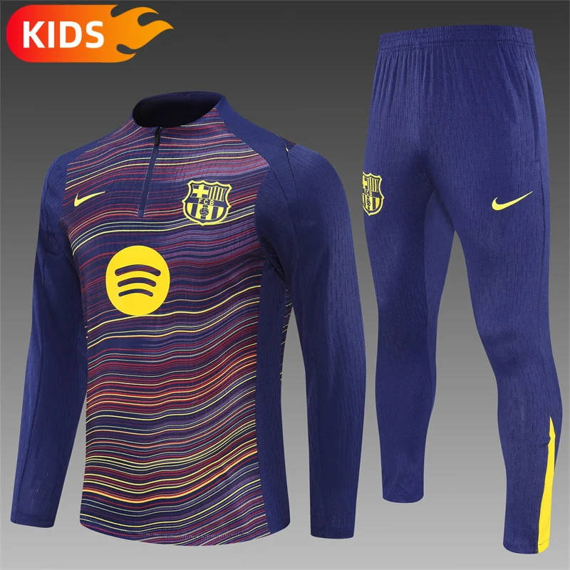 2025/2026 Barcelona Half-Pull Training Suit Football Shirt Kids Size