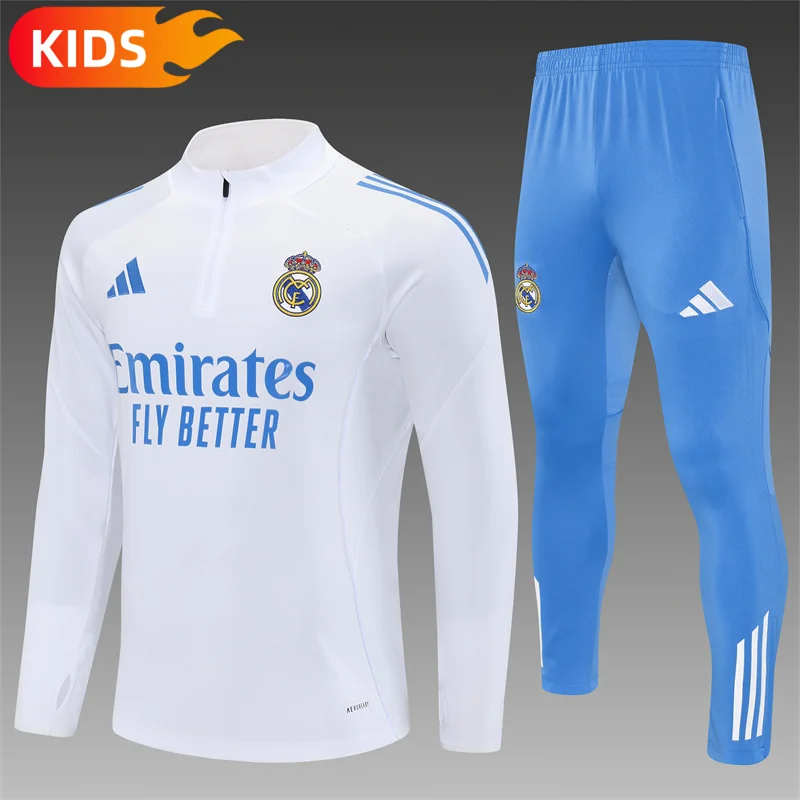 2025/2026 Real Madrid Half-Pull Training Suit Football Shirt Kids Size