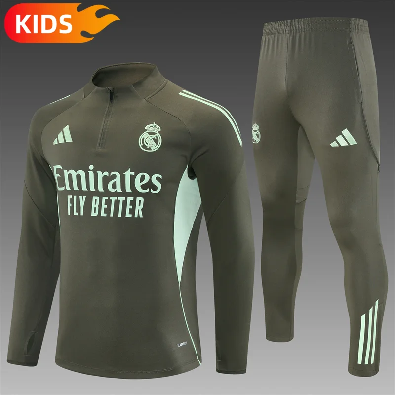 2025/2026 Real Madrid Half-Pull Training Suit Football Shirt Kids Size